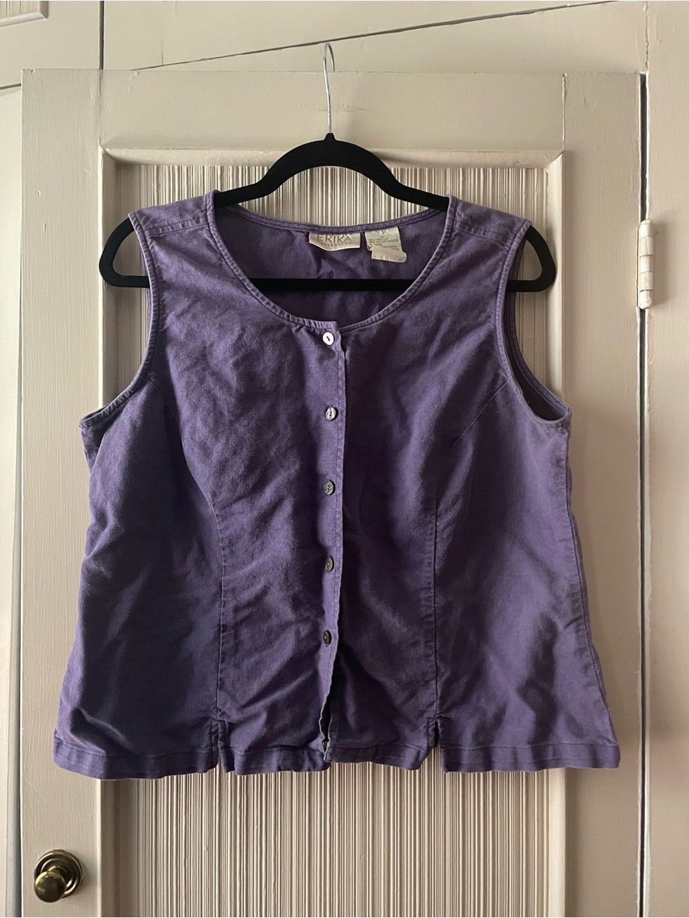 Erika Purple Sleeveless Button-Front Summer Cotton Blouse